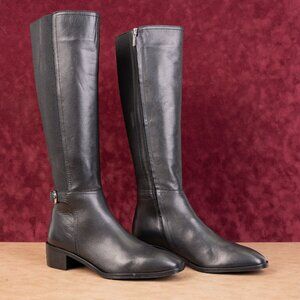 Aquatalia Women Fashion Black Leather Stretch Strap Riding Zip Knee Boots sz 11